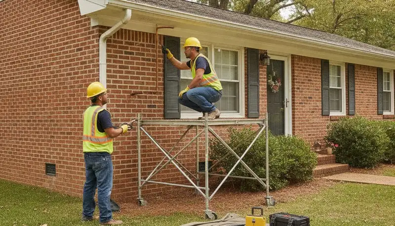 Atlanta, GA emergency plumber repairing a leaky pipe for a residential plumbing service