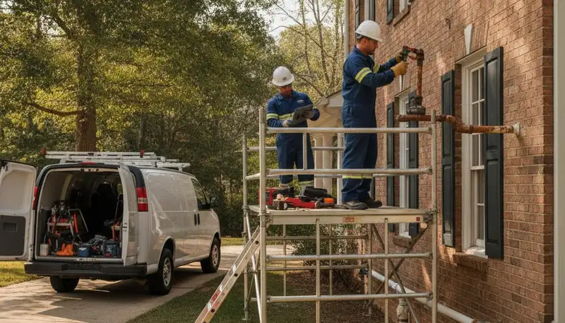 Plumbing repair technician in Atlanta, GA servicing an emergency plumbing system