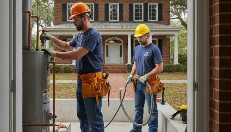 Atlanta plumber providing emergency plumbing repair service in a home bathroom