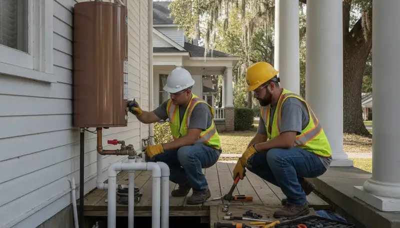 Atlanta, GA emergency plumber repairing a pipe for a residential plumbing service call