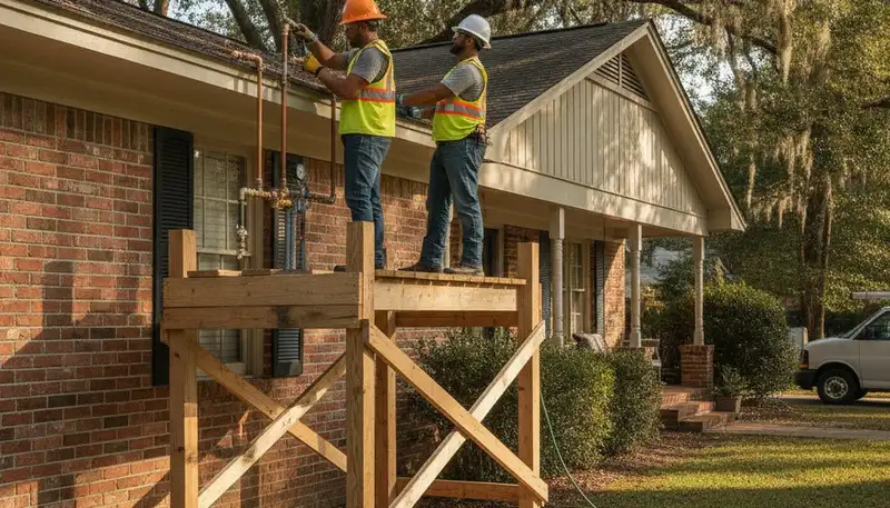 Atlanta, GA emergency plumber repairing a plumbing leak for a local home service call