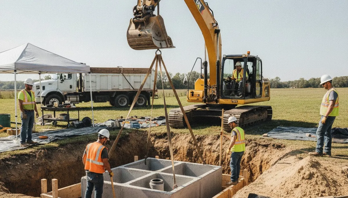 Atlanta, GA plumbers installing a septic tank for a home, handling site prep and plumbing setup