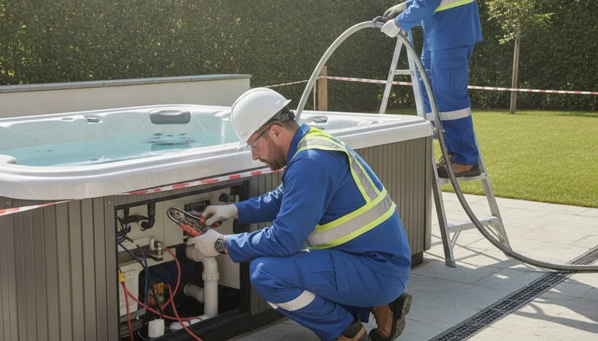 Atlanta, GA plumber repairing a home spa for reliable emergency plumbing service