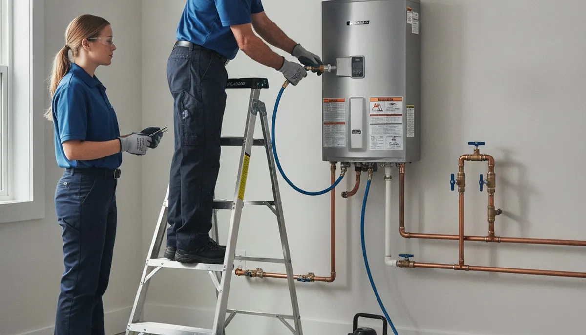 Atlanta, GA plumber installing a tankless water heater for emergency plumbing service