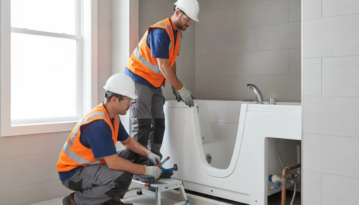 Atlanta plumber installing walk-in tub for safer, accessible bathroom upgrades